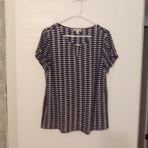 Dana Buchman Short Sleeve Shirt Blue/White